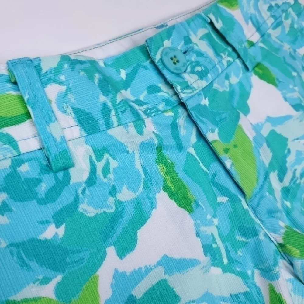 Lilly Pulitzer The Callahan Blue Lime White Floral Cotton Shorts Size 0 - Picture 14 of 16
